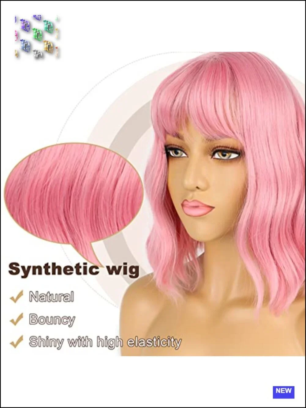 Synthetic Heat Resistant Fiber Loose Wavy Bob Wig with Bangs for Women Shoulder